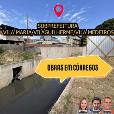 Obras em Córrego Subprefeitura Vila Maria/Vila Guilherme/Vila Medeiros